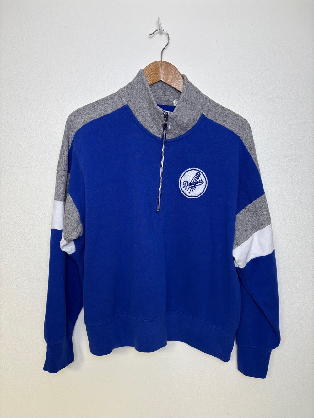 LA Dodgers Blue & Gray Women's Quarter-Zip Pullover Retro Sporty Colorblock Boxy